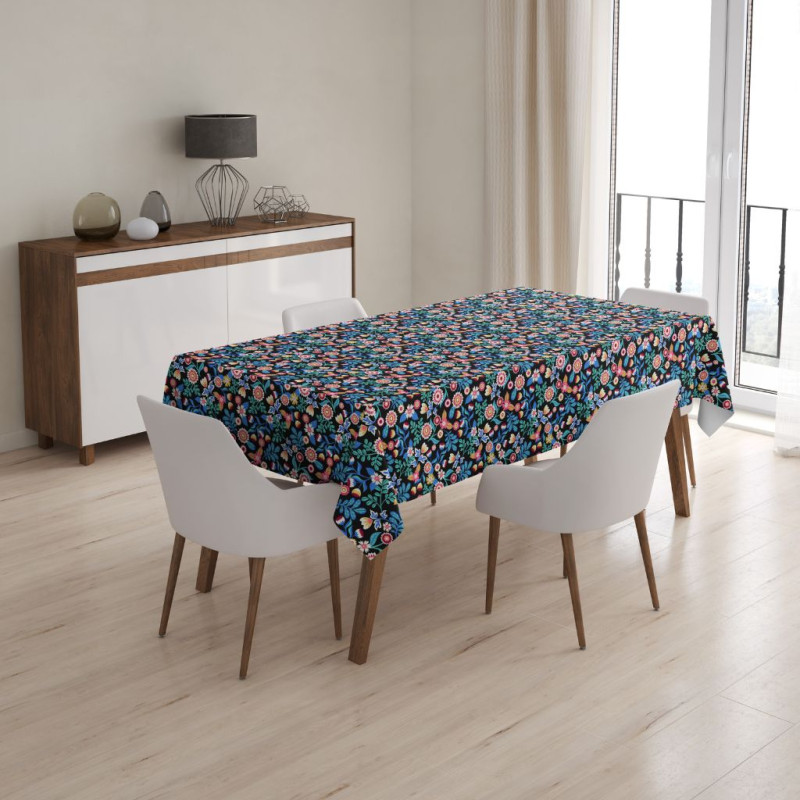 Printed Acryl Coated Cotton KALERIA Black / Blue